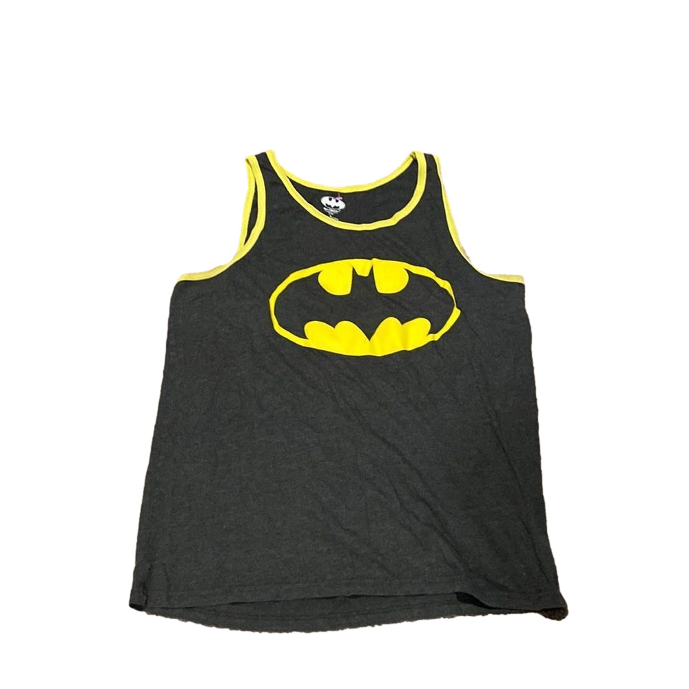 Batman Logo Graphic Tank Top Black Yellow Sleeveless Comic Shirt SIZE L